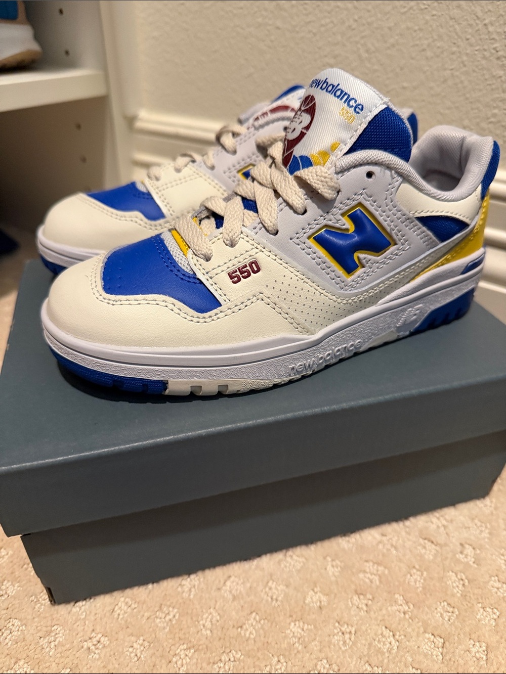 New Balance Kids White, Blue & Yellow 550 Low-Top Sneakers